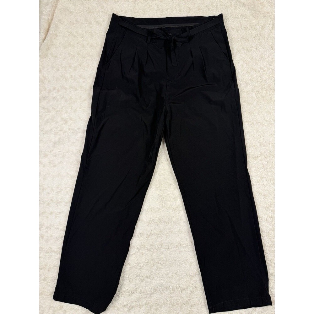 OCTOPUS L.C.L Women's Pants Black Pleated Tie Waist Straight Button XL